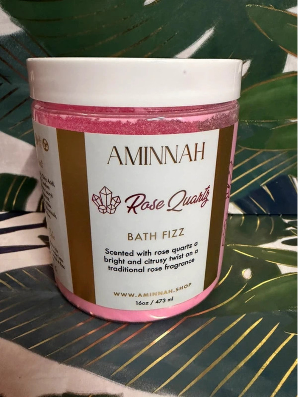 Aminnah Rose Quartz Bath Fizz 16 oz Rose Citrus Scent Fizzy Bath Powder New